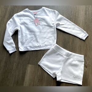 NWT Juicy Couture Fleece Sweatshirt & Shorts Logo 2-Piece Set Sz Small White